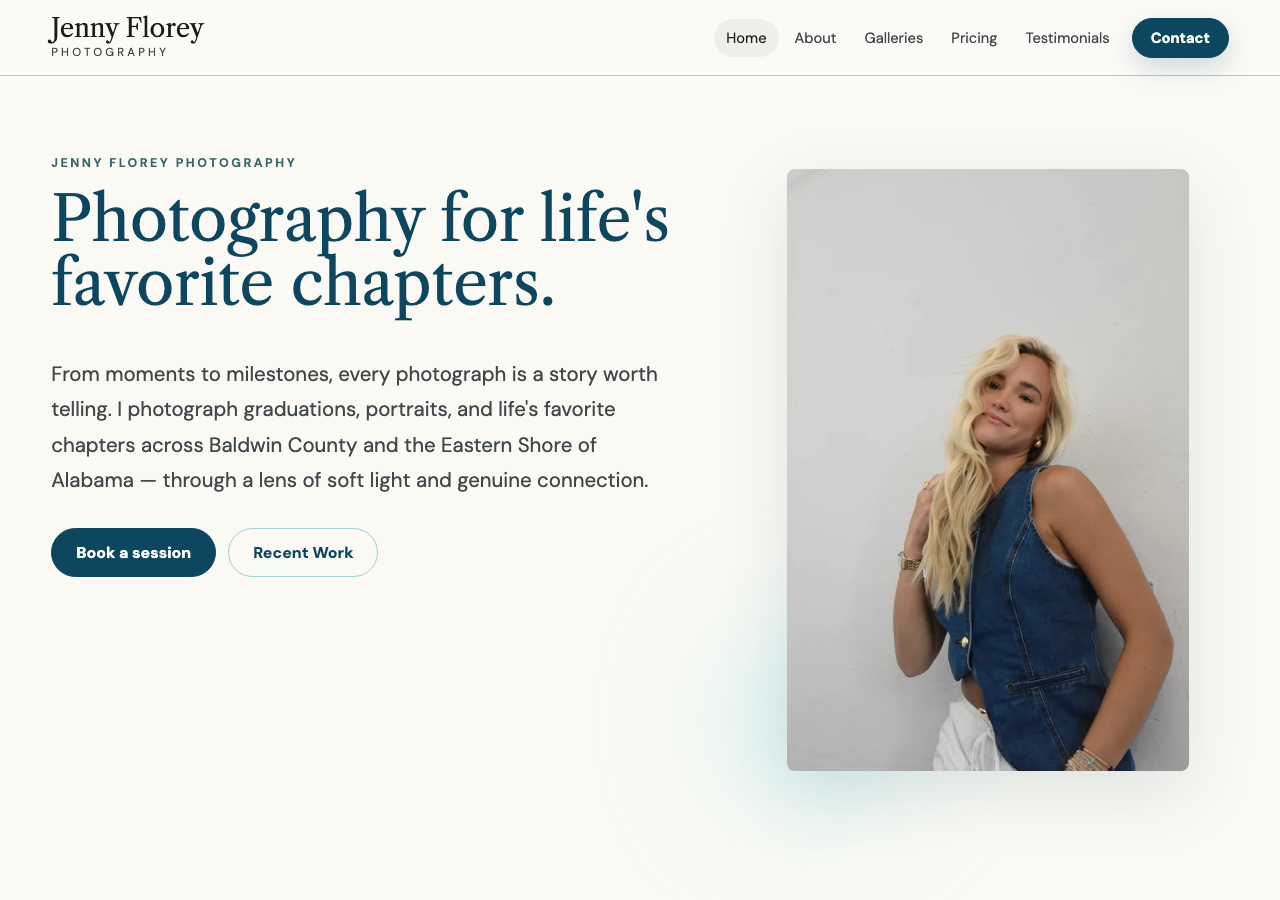 Homepage of the Jenny Florey Photography website