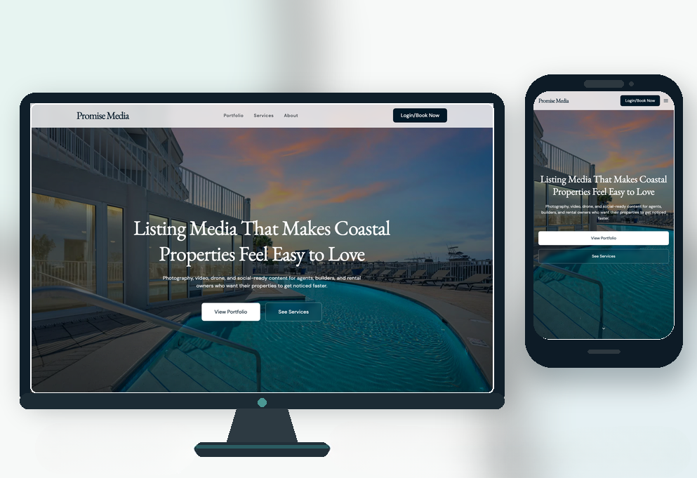 Desktop and mobile views of the Promise Media website